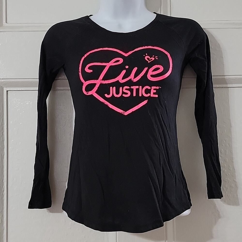 Girl's Justice Black & Pink Long Sleeve Tee Sx 8
